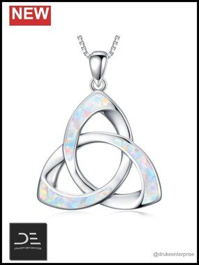 Sterling Silver Celtic Trinity Knot Opal Pendant Necklace 18in